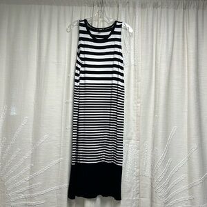 Loft size M Black/ivory Stripe Midi Tank Dress
